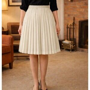 Vintage Talbott Cream Pleated A-Line Midi Skirt Preppy Classic Size Small
